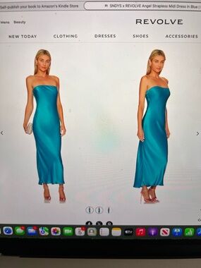 REVOLVE Strapless Satin Midi Dress in Teal Blue